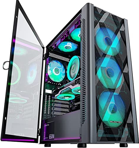 MUSETEX NN8 ATX Mid Tower Black with Tempered Glass Side Panel and USB 3.2 Gen 2 Type-C USB 3.2 Gen 1 Type-A image