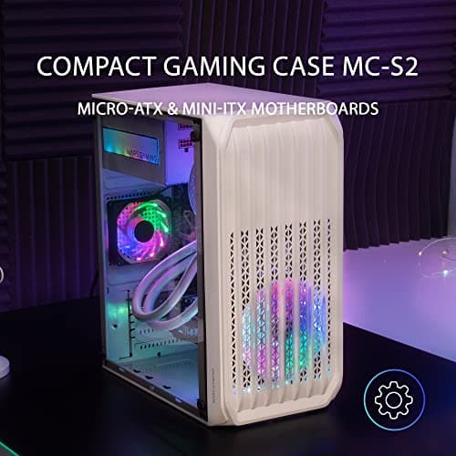 Mars Gaming MC-S2 ATX Mid Tower White with Acrylic Side Panel, USB 2.0 Type-A Front Panel, and 300 x 185 x 351 Dimensions image