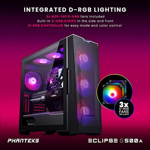 Phanteks ECLIPSE G500A ATX Mid Tower Black Tempered Glass Side Panel DRGB image