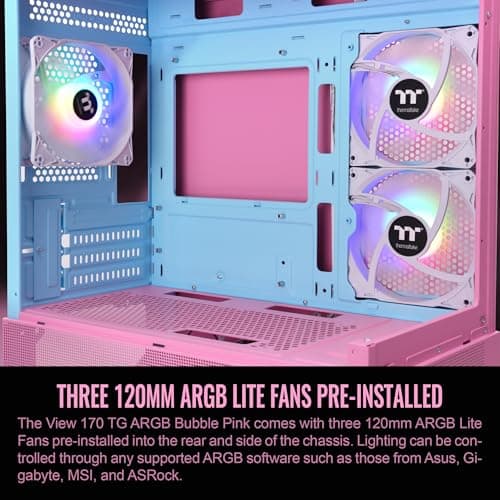 Thermaltake View 170 ARGB Micro ATX Mini Tower Pink / Blue Tempered Glass Side Panel, USB 3.2 Gen 1 Type-A image