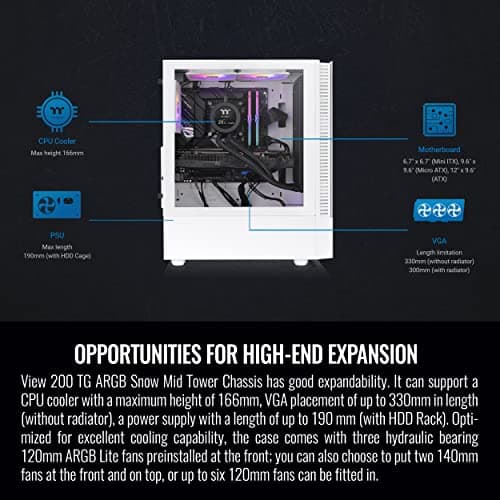 Thermaltake View 200 ATX Mid Tower White Tempered Glass ARGB USB 3.2 Gen 1 Type-A image