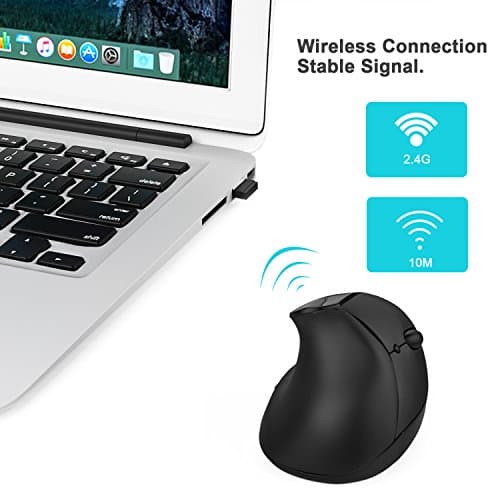MoKo Wireless Mouse, 2.4G Ergonomic Vertical Wrist Rest Mouse with 3 Adjustable DPI Levels and 6 Buttons for Laptop, PC, Notebook, Chromebook, MacBook - Black image