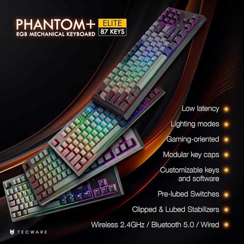 Tecware Phantom+ Elite Tecware Wraith Pink RGB Bluetooth/Wireless/Wired Gaming Keyboard image