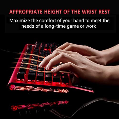 Mechanical Gaming Keyboard, LANGTU All-Metal Panel USB Wired Computer Keyboard with Wrist Rest, LED Backlit Keyboard Blue Switch 104 Keys for Windows PC Gamers - X1000 Silver/White image