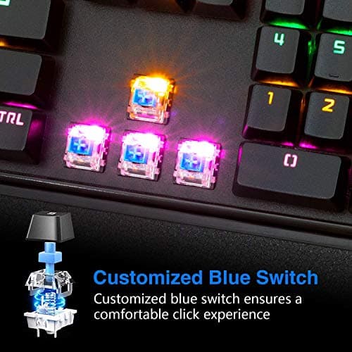CHONCHOW Led Mechanical Gaming Keyboard Wired Backlit Keyboard Blue Switch Detachable Wrist Rest USB Gaming Keyboard Compatible with PC Mac Windows PS4（Black） image