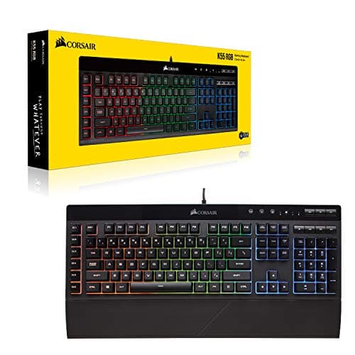 Corsair K55 RGB Gaming Keyboard - Quiet & Satisfying LED Backlit Keys - Media Controls - Wrist Rest Included - Onboard Macro Recording image