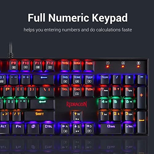 Redragon K551 Mechanical Gaming Keyboard with Cherry MX Blue Switches Vara 104 Keys Numpad Tactile USB Wired Computer Keyboard Steel Construction for Windows PC Games (Black RED LED Backlit) image