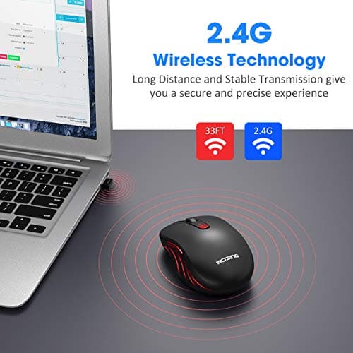 VicTsing Wireless Mouse, 2.4G Portable Ergonomic Optical Mouse, 6 Buttons 5 Adjustable DPI -50% Higher Work Efficiency, A Long Battery Life for Laptop, Notebook, PC, Mac-Black image