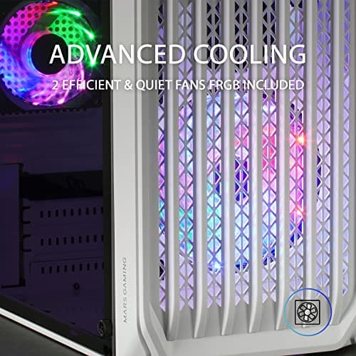 Mars Gaming MC-S2 ATX Mid Tower White with Acrylic Side Panel, USB 2.0 Type-A Front Panel, and 300 x 185 x 351 Dimensions image