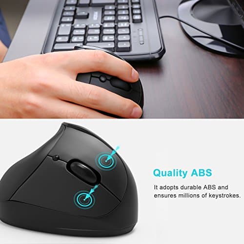 MoKo Wireless Mouse, 2.4G Ergonomic Vertical Wrist Rest Mouse with 3 Adjustable DPI Levels and 6 Buttons for Laptop, PC, Notebook, Chromebook, MacBook - Black image