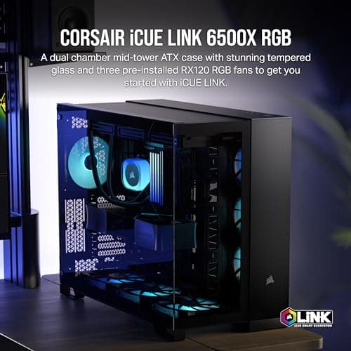 Corsair iCUE LINK 6500X RGB ATX Mid Tower Black with Tempered Glass Side Panel and USB 3.2 Gen 2 Type-C USB 3.2 Gen 1 Type-A image