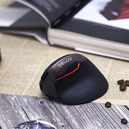 Delux Rechargeable Silent Ergonomic Mouse, Wireless Vertical Mouse with BT 4.0 and Nano Receiver, 6 Buttons and 4 Gear DPI RGB Optical Mice for Laptop PC Computer (M618mini-Jet) image