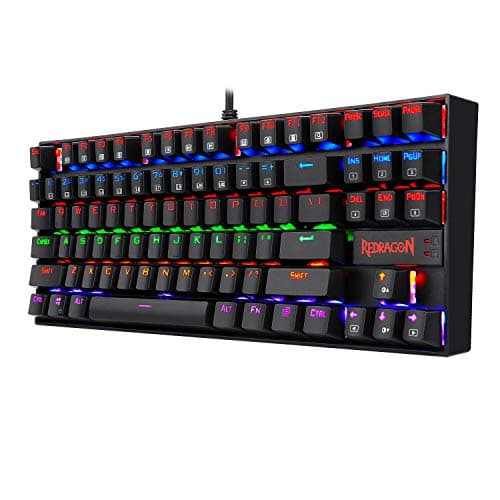 Redragon K552 Mechanical Gaming Keyboard, RGB Rainbow Backlit, 87 Keys, Tenkeyless, Compact Steel Construction with Cherry MX Blue Switches for Windows PC Gamer (Black) image