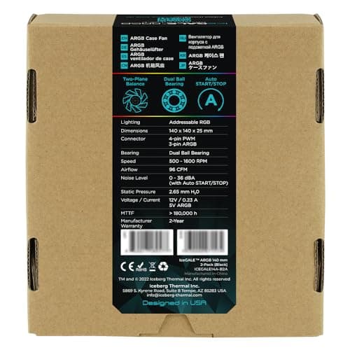 Iceberg Thermal IceGALE 140mm Black / Teal ARGB PWM 96 CFM 2-Pack image