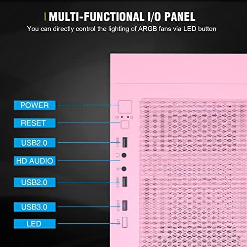 Vetroo AL600 ATX Mid Tower Pink with Tempered Glass Side Panel and USB 3.2 Gen 1 Type-A, USB 2.0 Type-A Front Panel image