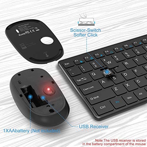 Wireless Keyboard and Mouse Combo, WisFox 2.4G Full-Size Slim Thin Wireless Keyboard Mouse for Windows, Computer, Desktop, PC, Laptop Mac image