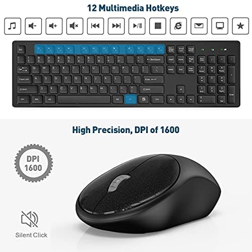 RATEL Wireless Keyboard Mouse Combo, 2.4GHz Slim Full-Sized Silent Wireless Keyboard and Mouse Combo with USB Nano Receiver for Laptop, PC (Black) image