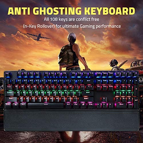 CHONCHOW Blue Switch Mechanical Keyboard LED Backlit Detachable Wrist Rest USB Wired Mechanical Gaming Keyboard Compatible with PC PS4 Mac - Black image