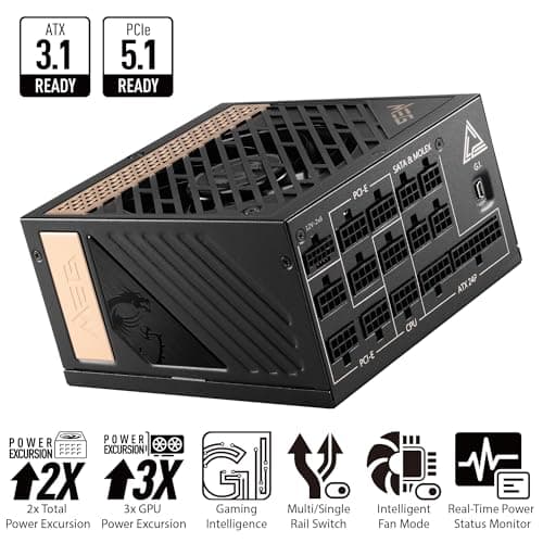 MSI MEG Ai1300P PCIE5 Black / Copper ATX 1300W Fully Modular 80+ Platinum Certified image
