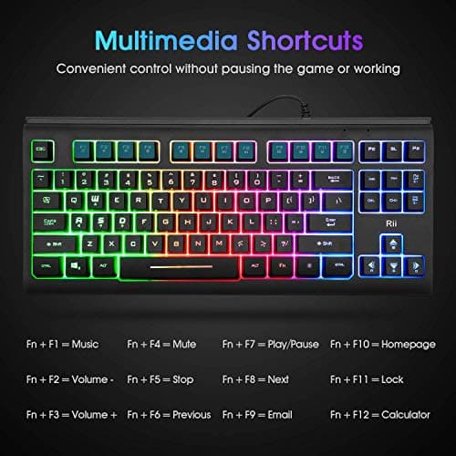 Rii Primer RGB Compact Gaming Keyboard RK104,Backlight Keyboard,Small 87 Keys Computer Keyboard for Windows PC Laptop Desktop image