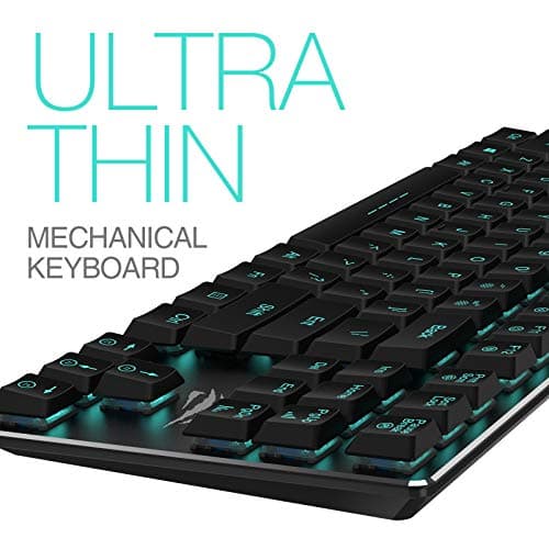 Mechanical Keyboard HAVIT Backlit Wired Gaming Keyboard Extra-Thin & Light, Kailh Latest Low Profile Blue Switches, 87 Keys N-Key Rollover (Black) image