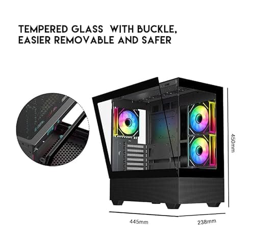 DIYPC ARGB-N5-BK ATX Mid Tower Black with Tempered Glass Side Panel and USB 3.2 Gen 2 Type-C USB 3.2 Gen 1 Type-A image