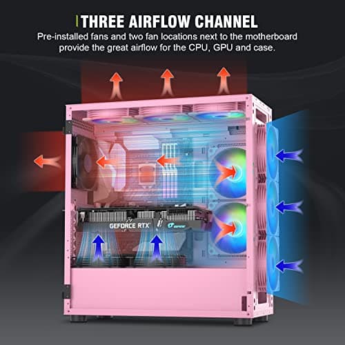 Vetroo AL600 ATX Mid Tower Pink with Tempered Glass Side Panel and USB 3.2 Gen 1 Type-A, USB 2.0 Type-A Front Panel image