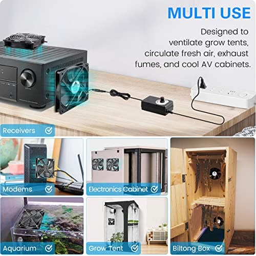 GDSTIME 120mm AC to DC 12V Powered Fan with Speed Controller, for Receiver Amplifier DVR Playstation Xbox Component Cooling image