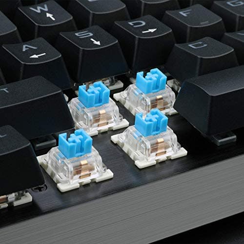 Eagletec KG010 Mechanical Keyboard Blue Switches 104 Lighted Keys Natural Ergonomic Aluminum Design for Windows PC Office and Gaming (Black Keyboard Blue LED Backlit) image