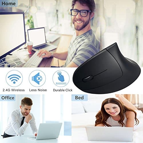 Left Handed Mouse, Lekvey Wireless 2.4G USB Left Hand Ergonomic Vertical Mouse, Less Noise - Black image
