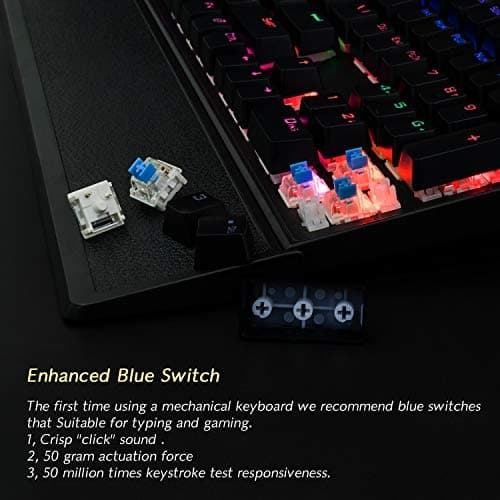 CHONCHOW Blue Switch Mechanical Keyboard LED Backlit Detachable Wrist Rest USB Wired Mechanical Gaming Keyboard Compatible with PC PS4 Mac - Black image