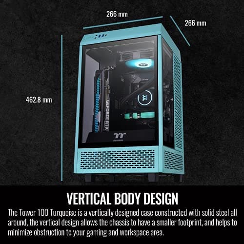 Thermaltake The Tower 100 Mini-ITX Tower Turquoise / Black Tempered Glass Side Panel image