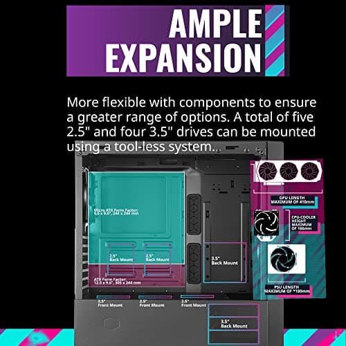 Cooler Master MasterBox NR600 (w/o ODD) ATX Mid Tower Black with Tempered Glass Side Panel image