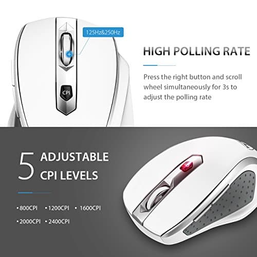 VicTsing mm057 2.4G Wireless Portable Mobile Mouse Optical Mice with USB Receiver, 5 Adjustable DPI Levels, 6 Buttons for Notebook, PC, Laptop, Computer, MacBook - White image
