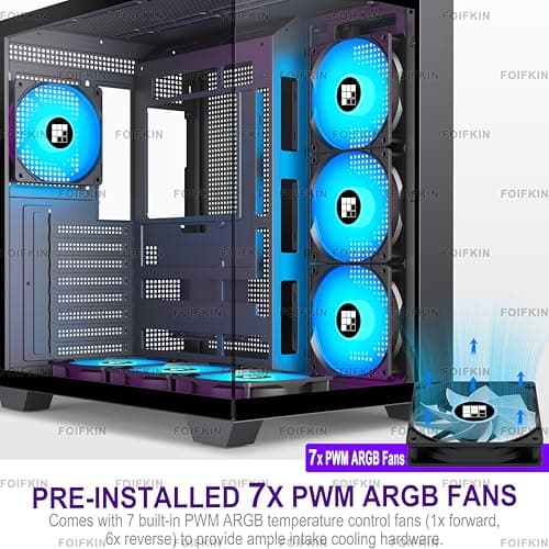 FOIFKIN F600 PC Case - Pre-Installed 7 PWM ARGB Fan, ATX Mid-Tower,  FOIFKIN (Black, F600) image