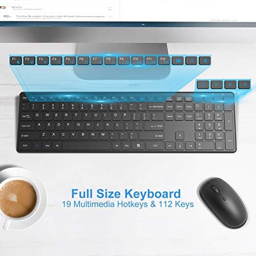 Wireless Keyboard and Mouse Combo, WisFox 2.4G Full-Size Slim Thin Wireless Keyboard Mouse for Windows, Computer, Desktop, PC, Laptop Mac image