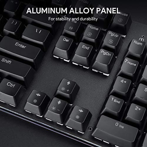 AUKEY Mechanical Gaming Keyboard with Customizable RGB Backlight & Tactile Blue Switches, 104-Key Anti-Ghosting Wired Keyboard with Surround Lighting, Steel Body for PC and Laptop image
