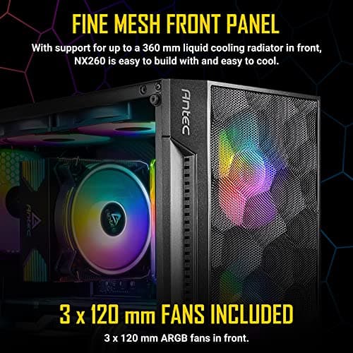 Antec NX260 ATX Mid Tower Black with Tempered Glass Side Panel and USB 3.2 Gen 1 Type-A, USB 2.0 Type-A image