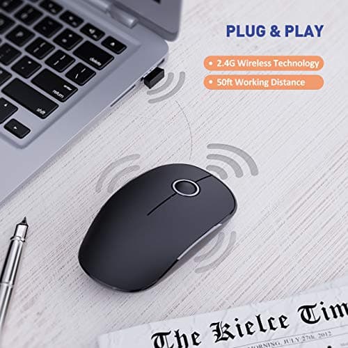 VicTsing [Upgraded] Slim Wireless Mouse, 2.4G Silent Laptop Mouse with Nano Receiver, Ergonomic Wireless Mouse for Laptop, Portable Mobile Optical Mice for Laptop, PC, Computer, Notebook, Mac - Black image