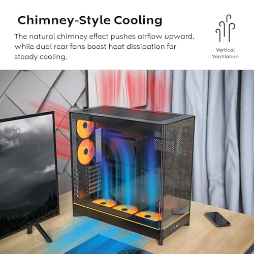 Montech HS02 ATX Mid Tower White with Tempered Glass Side Panel and USB 3.2 Gen 2 Type-C, USB 3.2 Gen 1 Type-A image