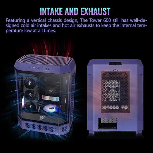 Thermaltake The Tower 600 ATX Mid Tower Purple Tempered Glass Side Panel, USB 3.2 Gen 2 Type-C, USB 3.2 Gen 1 Type-A image