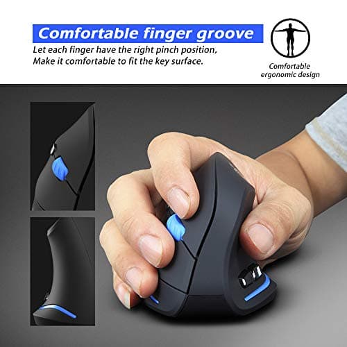 ZLOT Vertical Wireless Mouse,2.4G USB Optical Ergonomic Mice with 3 Adjustable DPI 1000/1600/2400 and 6 Buttons for Laptop, PC, Computer, Desktop, Black image