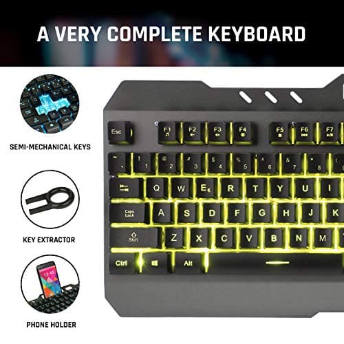 KLIM Lightning Gaming Keyboard + 7 LED Colors + Ergonomic Semi Mechanical Keyboard with Metal Frame + Compatible with PC Mac PS4 Xbox One + Wired Hybrid Keyboard + Teclado Gamer + New 2020 Version image
