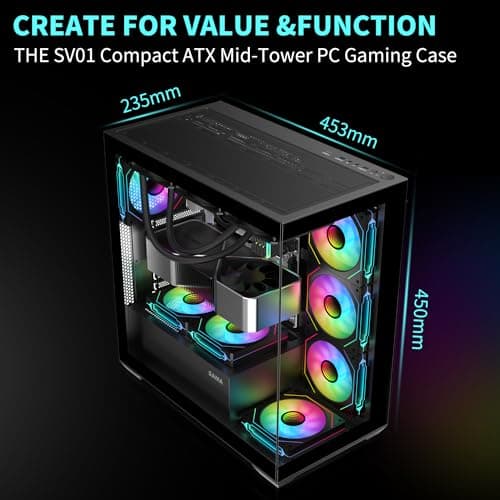 SAMA SV01 ATX Mid Tower Black Tempered Glass Side Panel, USB 3.2 Gen 2 Type-C USB 3.2 Gen 1 Type-A image