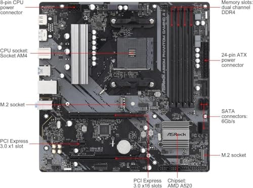 ASRock A520 A520M Phantom Gaming 4 AM4 DDR4 Micro ATX image