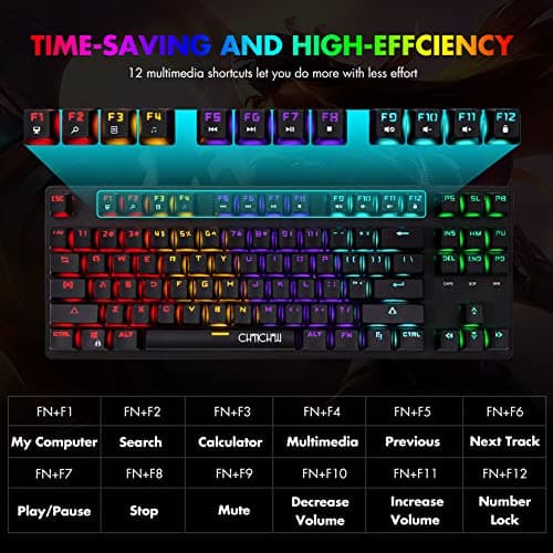 CHONCHOW Backlit Mechanical Gaming Keyboard Compact 87 Keys LED Tenkeyless Wired Mecanico Blue Switches Keyboard Compatible with Windows PC Mac Vista etc-Black image