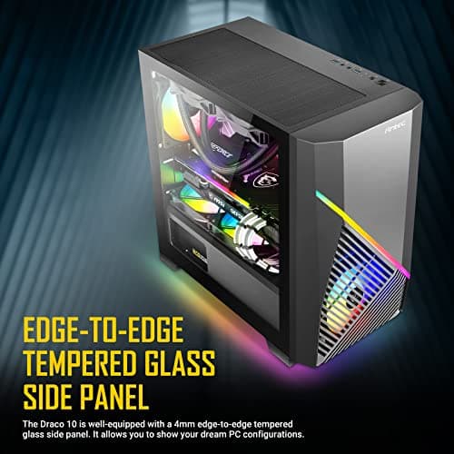 Antec Draco 10 Micro ATX Mini Tower Black Tempered Glass Side Panel, USB 3.2 Gen 1 Type-A image