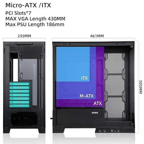 SAMA Sama-3D ATX Mid Tower Black with Tempered Glass Side Panel and USB 3.2 Gen 1 Type-A, USB 2.0 Type-A image