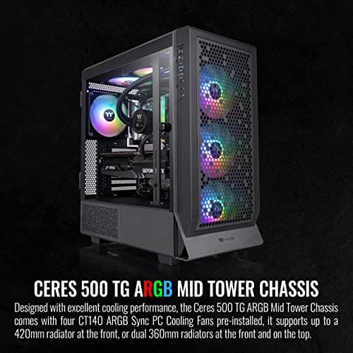 Thermaltake Ceres 500 ATX Mid Tower Black with Tempered Glass Side Panel and USB 3.2 Gen 2 Type-C, USB 3.2 Gen 1 Type-A image