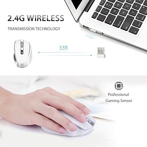VicTsing mm057 2.4G Wireless Portable Mobile Mouse Optical Mice with USB Receiver, 5 Adjustable DPI Levels, 6 Buttons for Notebook, PC, Laptop, Computer, MacBook - White image